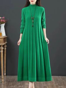 Autumn Winter Knitted Woolen Dress Womens Midi Loose plus Size Knee-Long Sweater Fashionable Base Layer Thermal Clothing