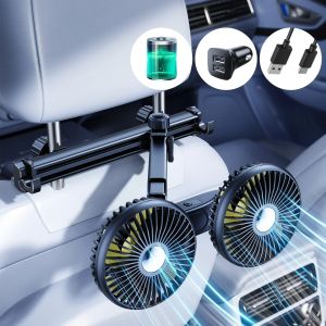 Eary Dual Head Car Fan for Back Seat 3 Speeds USB Car Rear Headrest Fan for Kids Baby Extender Arm 360°Rotatable Air Cooling Fan