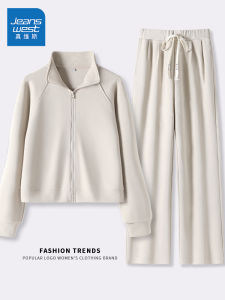 Bộ Đồ Thể Thao Nữ Jeanswest Thu Đông 2025 Áo Len Cardigan Rộng Rãi Quần Ống Rộng Bộ Đồ Hai Mảnh Dài Tay Cổ Đứng