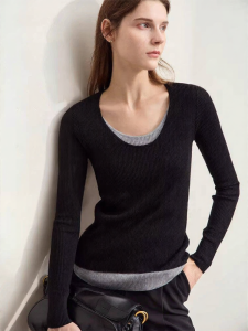 AMII | Commuter Comfortable Fashion Faux Two-Piece U-Neck Sweater