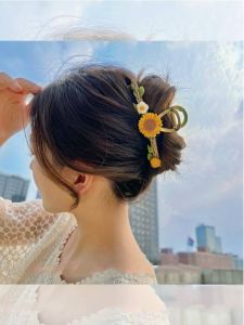 Kẹp Tóc Hình Cá Mập Cỡ Lớn Họa Tiết Hoa Hướng Dương Thiết Kế Cho Nữ Mùa Hè Phong Cách Rừng Cao Cấp Kẹp Tóc Phía Sau Đầu Đẹp