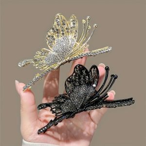 1pc zinc alloy rhinestone butterfly hairpin high-end temperament versatile headwear large shark clip high-end exquisite hair