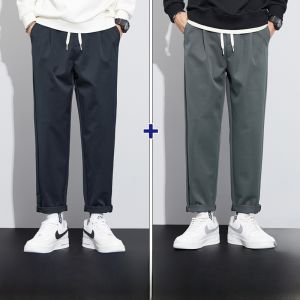 ROMON | Loose Wide Leg Mens Casual Pants Elastic Straight Leg Long Trousers Autumn Winter New Style Fashion Brand Romon Youth Active Style