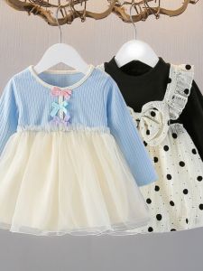 Princess Dress for Little Girls Long Sleeve Baby Skirt Childrens Clothing Cotton Blend Fabric A-Line Skirt Daily Wear Spring Autumn