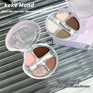 DYHF KEKEMOOD ไหมมันเงาหนอนไหมตาสี่สี Palet Bedak การตั้งค่าที่ยาวนานและกันน้ำจานอายแชโดว์สีดินเคลือบเงา