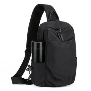 Mens Large Capacity Oxford Cloth Crossbody Bag Casual Chest Bag Water Bottle Bag Waterproof Single Shoulder Bag Trendy Small Backpack