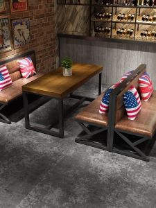 Industrial Style Iron Art Sofa Bench Dining Table Chair Set Restaurant Hot Pot Barbecue Shop Clear Bar Music Bar Table Chair