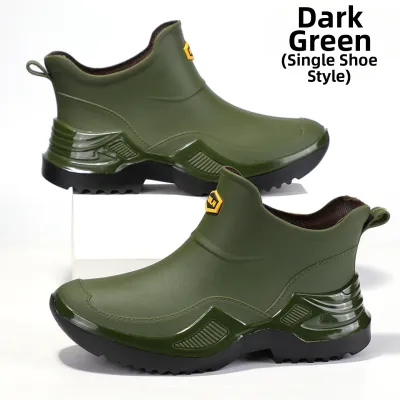 Mens Short Rubber Rain Boots Waterproof Non-slip Mid-calf Work Boots for Delivery Riders Going to Work Lightweight All-Season