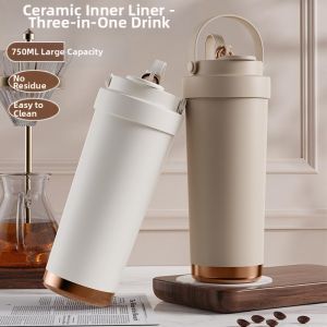 High Capacity Aesthetic Double Drinking Ceramic Insulated Water Bottle