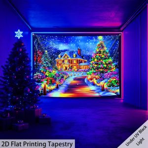 VIKAMA Flat Black Light Christmas Tapestry Party Living Room Feature Wall Music Bar Holiday Theme Decor