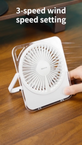 MeeGoo Portable Desk Fan USB Rechargeable 3 Speed Wind 2000mAh Mini Fan Quiet Desktop Foldable Fan