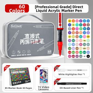 Touch mark | Straight Liquid Felt Tip Markers Replacable Flexible Nib Black Red White Single Color Non-bleeding Stacking Watercolor Highlighter Liner Marker Pen