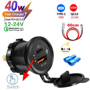 kebidumei | Ổ Cắm Sạc Xe Hơi USB Kép PD&QC 3.0 4 Cổng Sạc Nhanh Chống Nước Ổ Cắm Điện Cho Ô Tô Thuyền Có Vôn Kế