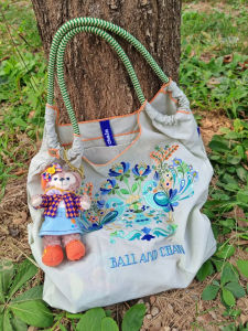 Eco-Friendly Ball Chain Embroidered Nylon Canvas Shopping Bag Crossbody Womens Bag Casual Style Soft Handle Shoulder Strap