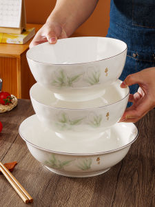 New Nordic Style Large Soup Bowl with Gold Rim Simple Creative Ceramic Dishwasher Safe Serving Bowl for Stew Dishes Dining Set