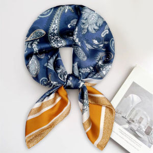 Black Silk Scarf Mens Style Retro Floral Print Versatile Accessory for All Seasons Polyester Fiber Small Square Scarf