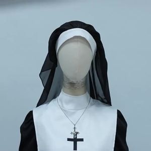 Halloween Cosplay Costume Woman Nuns Costumes Black Robe Religious Catholic Priest Sister Clothes Cosplay Party Dress