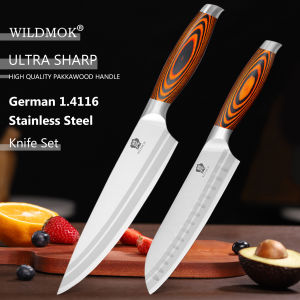 WILDMOK 2PCS German 1.4116 Steel Suitable Kitchen Knives Set For Kitchen Cooking Cutting Meat Slice Chef Knife Set Kitchen Tools
