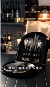 Travel Outdoor Tableware 10-piece Set With Barbecue Tongs