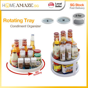 1/2Tier Rotating Tray Spining Storage Condiment Organizer Kitchen Cabinet Organizer Seasoning Rack Fridge Rotate Organizer [HomeAmaze]