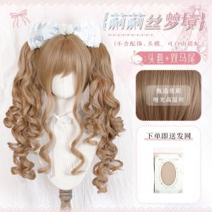 Phụ Kiện Tóc Giả Búi Tóc Đôi Dễ Thương Màu Vàng Rực Rỡ Cho Phụ Nữ Kiểu Tóc Ngọt Ngào Kiểu Tóc Dài Xoăn Giả