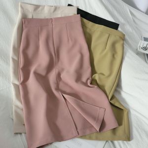 Womens Suit Fabric Wrap around Mini Skirt Pink Summer New Style Small Size Zipper Back Split One Step Skirt Velvet Material