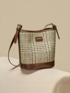 Josiny | Vintage Houndstooth Pattern Bucket Bag
