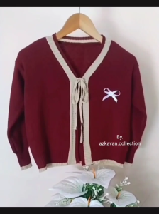 Melina cardygan anak umur 6-12 tahun/ sweater rajut anak bergaris tali pita