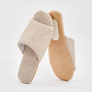 Silent Japanese Style Open Toe Slippers Soft Bottom In-Home Linen Floor Slippers for Youth Daily Use Home Comfortable Slippers