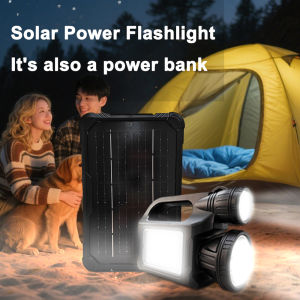 Solar Power Flashlight Portable Solar Lighting System Emergency Lighting Fixtures with 3 Bulbs Mobile Charging Camping LIght and Solar Panel for Camping