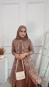 Gamis Set Outer Terbaru Miskah Dres Skirt Mix Tile Aplikasi Payet M L XL XXL Dress Lebaran Viral Mewah Kekinian Ootd Kondangan Remaja Hijab