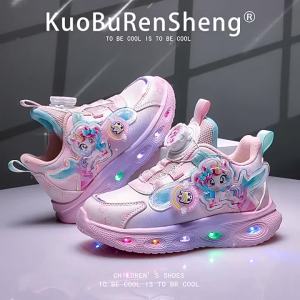 KUOBURENSHENG | Non-slip Soles Leather Unicorn Girl Rotating Buckle Glow Sneakers