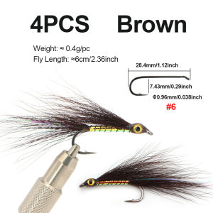 4PCS #6 Classic Bucktail Fly 3D Fish Eye Minnow Streamer Fly Barbed Hook Baitfish Fly Fishing Flies Bass Pike Fishing