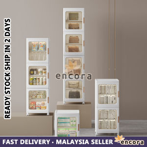 [1-4 Tiers] Encora Stackable Storage Box Rack Organizer Wheel Cabinet Foldable Shelf Rack Kabinet Kotak Penyimpanan 收纳箱