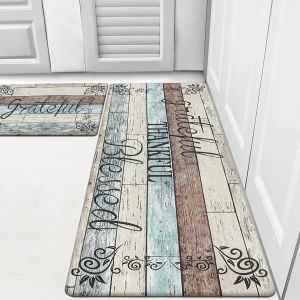 Retro Wood Grain Kitchen Mat Kitchen Mat Stain-Resistant Wear-Resistant Combined Kitchen Mat Two-Piece Set 复古木纹厨房垫 厨房垫 耐脏耐磨组合厨房垫两件套 FUNIANQI