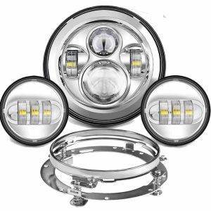 Đèn Pha Xe Máy LED 7 Inch Với 4 Đèn Chiếu Xa 1/2 Inch Cụm Đèn Pha Touring Electra Glide Màu Đen Dành Cho Máy Chiếu 7 Inch