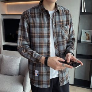 Red Gingham Shirt Mens Ins Fashionable Inner Wear Handsome Outwear High School Student Casual Wear K-style Long Sleeves Top Clothes