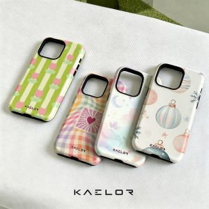 Potdemiel | Pastel Tulip Stripe Double Layer Hard Shell for iPhone 17 16 15 14 Plus 13 Pro Max Anti-Drop Shockproof PC Case