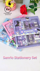 F&D 12pcs Sanrio Stationery Set Kuromi Pencil Case Ruler Crayons for Kids Girls Gifts Melody