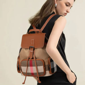 Ba Lô Da Thật Sọc Thời Trang Dành Cho Nữ Đeo Vai Đôi Dung Tích Lớn Kiểu Mới 2025 Lót Polyester