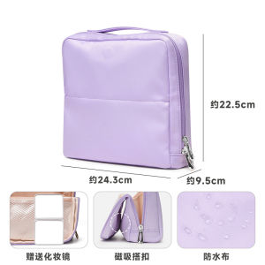 Large Capacity Womens Cosmetic Bag Travel Waterproof Toiletry Storage Pouch Vertical Stand Brush Bag Organizer Purple Cube