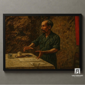 Tranh Nghệ thuật "Bác Hồ Chỉ Đạo Kháng Chiến Chống Thực Dân Pháp" VIETSMART ART - Sơn dầu 45x 60cm