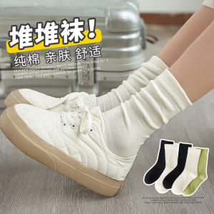 White Cotton Womens Socks Thin Summer Mid-Calf No-Cuff Long Tube Spring Season Breathable Absorbent Home Comfort Stockings