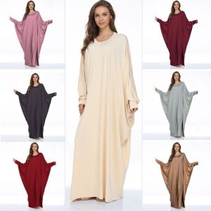 สตรีมูสินีมอิสลาม Abaya Batwing Robe ตะวันออกกลางขนาดพิเศษชูดเดรสเสื้อคลุมมูสินีมอิสลามแขนยาวธรรมดาแม็กซี่บลิมเพื่อผู้ชายน้อย 100% กาแฟฟ้า