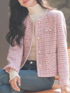 Elegant Pink Tweed Short Coat