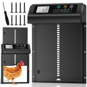 Automatic Chicken Coop Door Aluminum Alloy Auto Chicken Door with Anti-Pinch Design Timer + LCD Display for Poultry Coops Far