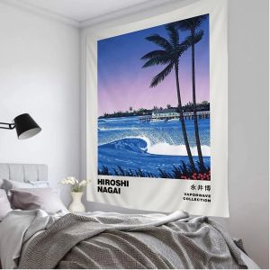 VIKAMA Mùa Hè Nagaihiro Steam Wave Art Tapestry Gradient Urban Beach Palm Decor Cho Phòng B&B Tường Cà Phê Vải Polyester