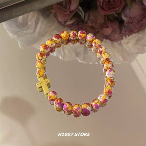 สร้อยข้อมือลูกปัดหลากสีสันรุ่นคู่ฤดูร้อน TLanD พร้อมลวดลายกากบาท/มงกุฎ/เลขโรมันสําหรับผู้ชายและผู้หญิง