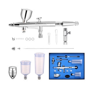 Nasedal Airbrush Kit Udpated Drop in Nozzle Air Brush Dual-Action 5cc 13cc 20cc 40cc Fluid Cup 0.3mm 0.5 mm Needle Makeup Nail Art Painting Model Coloring Cake Decor NT-268