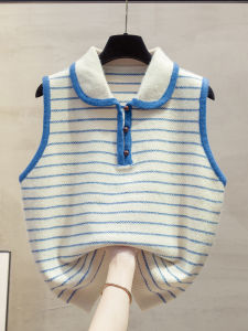 JIANDIYA | Peter Pan Collar Striped Knit Vest Loose Fit